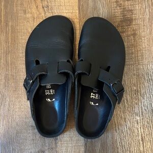 Birkenstock Black Leather Boston Clog
